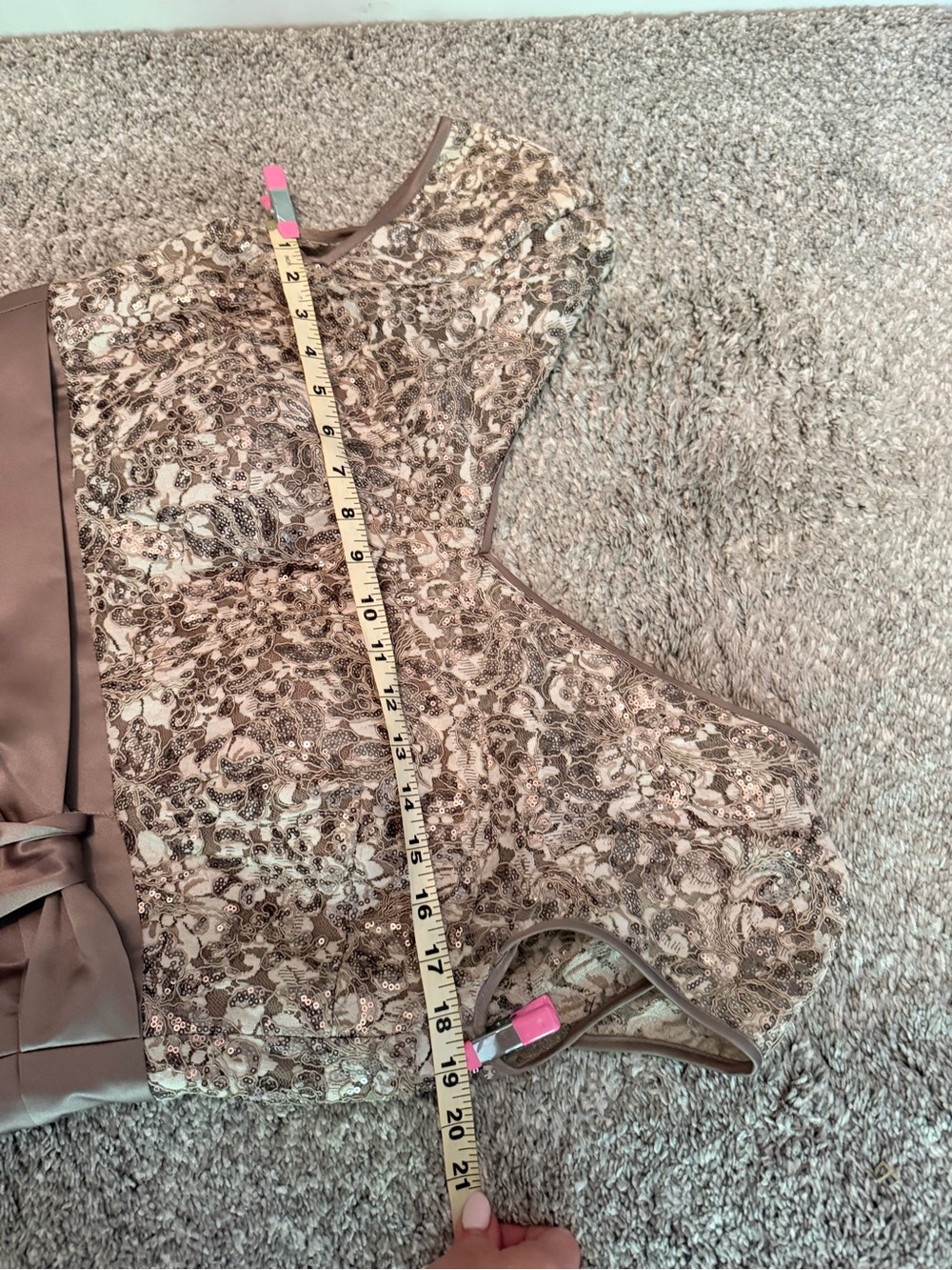 Xscape Taupe Satin Maxi Dress with Embroidered Bodice - Picture 4 of 12